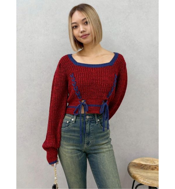 EVRIS「メランジバイカラーショートニットトップス」|ニット・セーター|