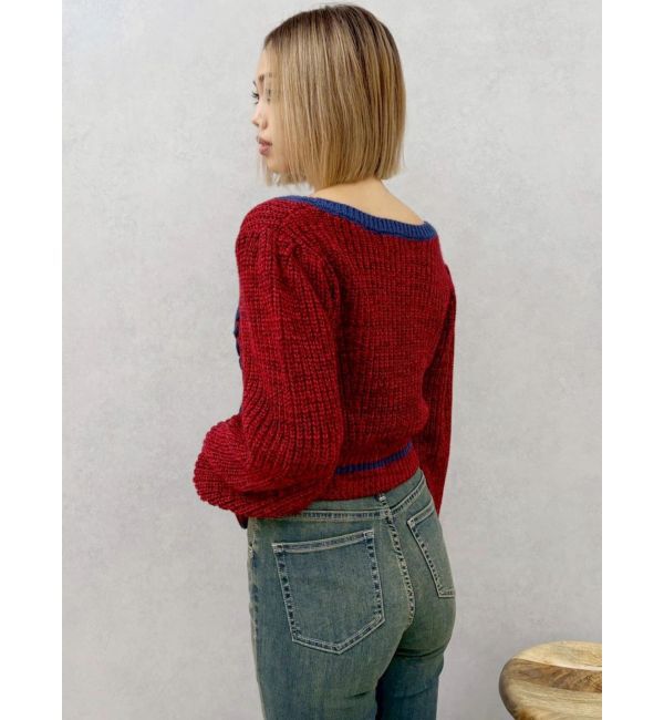 EVRIS「メランジバイカラーショートニットトップス」|ニット・セーター|