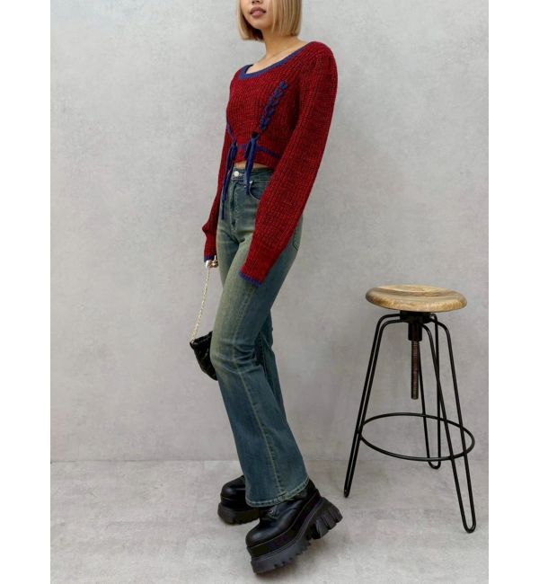 EVRIS「メランジバイカラーショートニットトップス」|ニット・セーター|