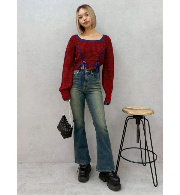 EVRIS「メランジバイカラーショートニットトップス」|ニット・セーター|