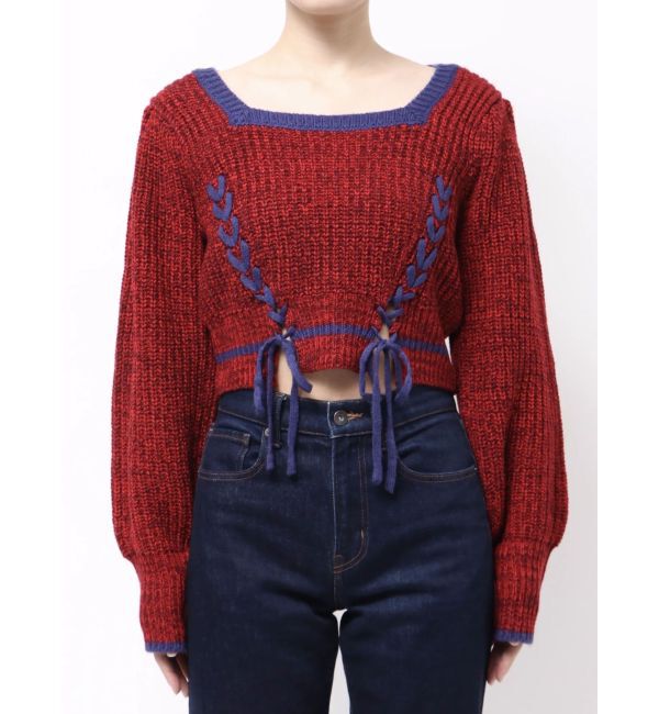 EVRIS「メランジバイカラーショートニットトップス」|ニット・セーター|