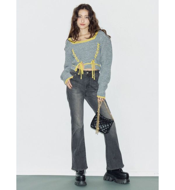 EVRIS「メランジバイカラーショートニットトップス」|ニット・セーター|