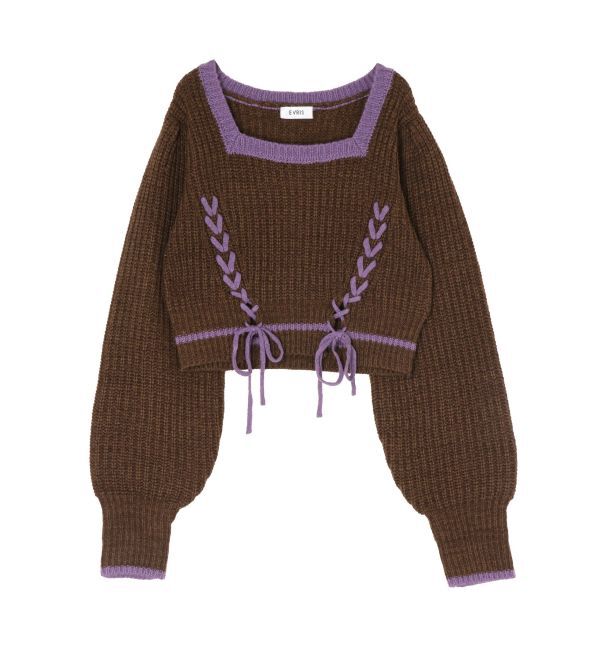 EVRIS「メランジバイカラーショートニットトップス」|ニット・セーター|
