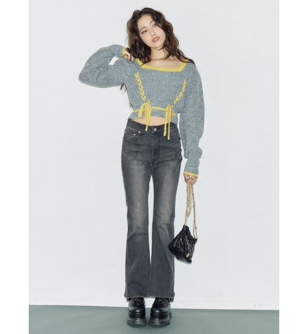 EVRIS「メランジバイカラーショートニットトップス」|ニット・セーター|