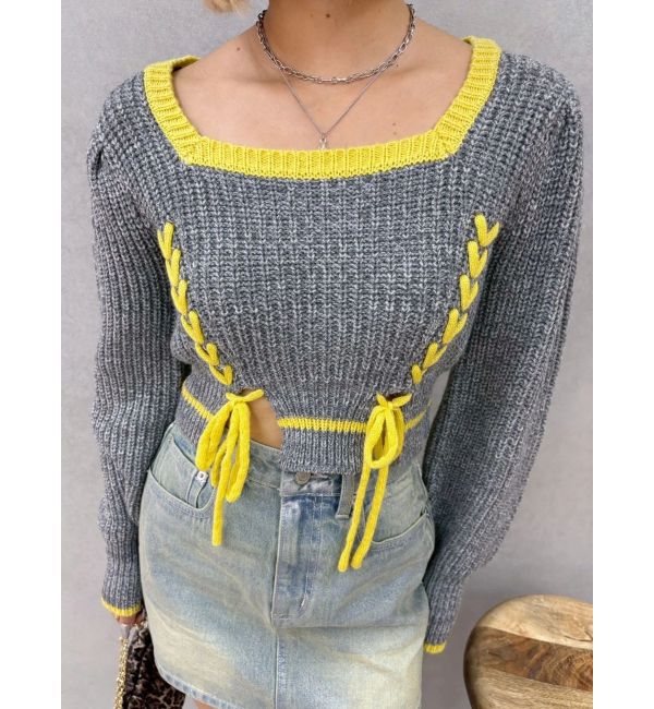 EVRIS「メランジバイカラーショートニットトップス」|ニット・セーター|