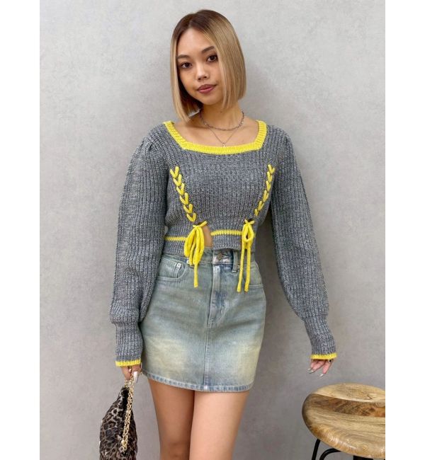 EVRIS「メランジバイカラーショートニットトップス」|ニット・セーター|