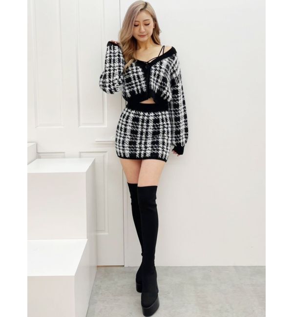 GYDA「シャギーCHECK PATTERN MIXニットスカートライクショートパンツ【SETUP着用可】」|スカート|