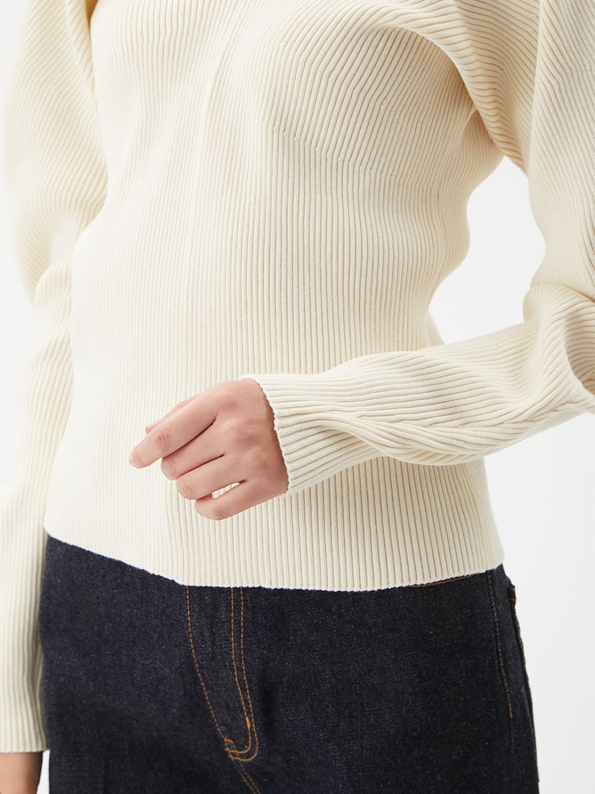 Mila Owen「Vネックカーブスリーブリブニットトップス」|ニット・セーター|