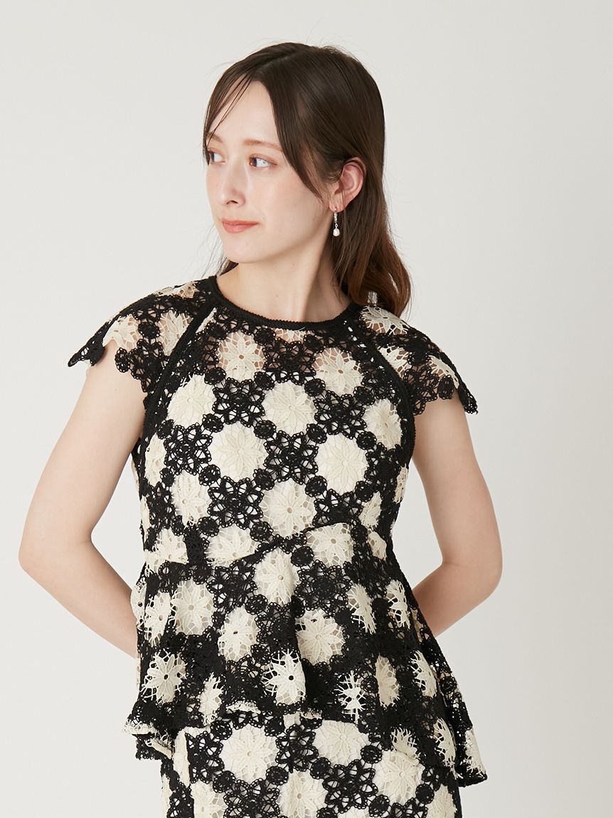 FRAY I.D「フラワータイルレースペプラムブラウス」|シャツ・ブラウス|