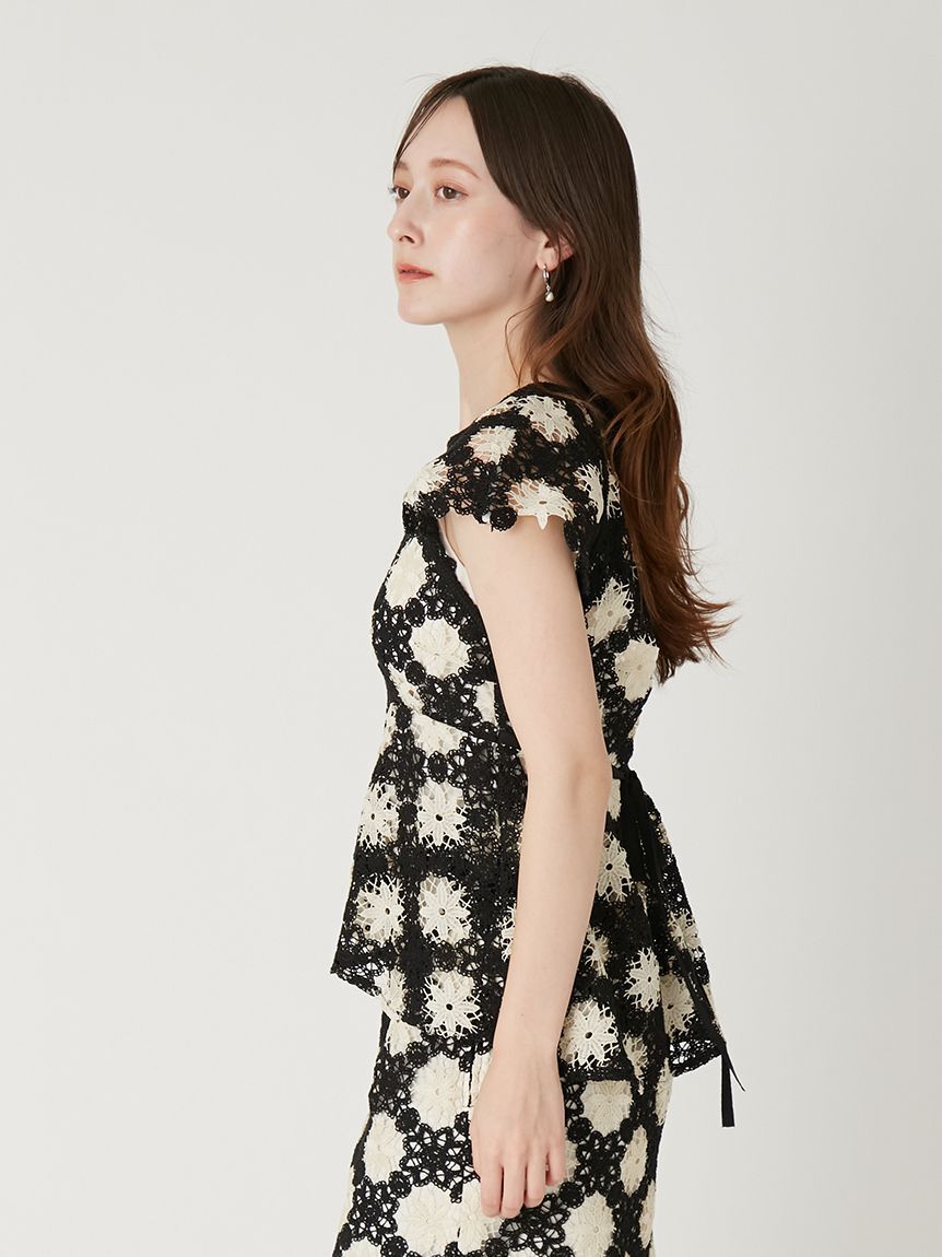 FRAY I.D「フラワータイルレースペプラムブラウス」|シャツ・ブラウス|