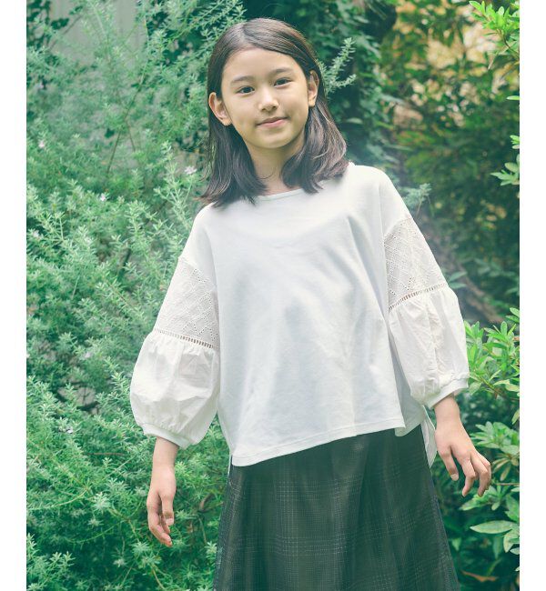 ikka kids「【親子おそろい】7分袖キカレース切り替えTシャツ」|Tシャツ・カットソー|