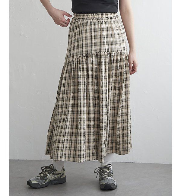 VENCE share style「ドビーチェック切り替えスカート」|スカート|アイボリー