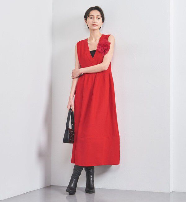 UNITED ARROWS「 コサージュ ニット ワンピース」|ワンピース|RED