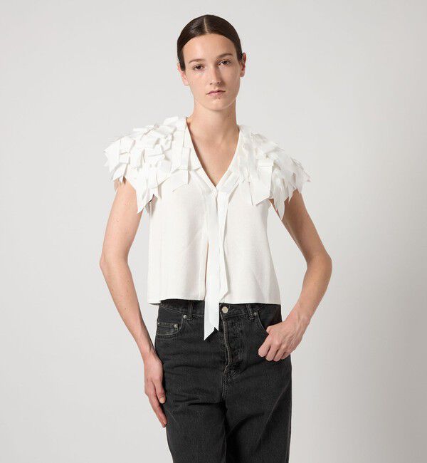 AEWEN MATOPH「＜AEWEN MATOPH＞リボンテープ ノースリーブ ニット」|ニット・セーター|OFF WHITE