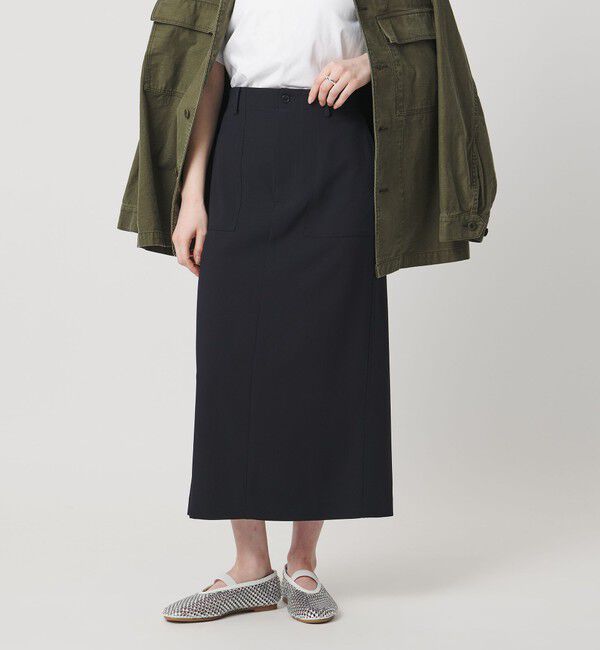 UNITED ARROWS「アセテートポリエステル ベイカースカート」|タイト|NAVY