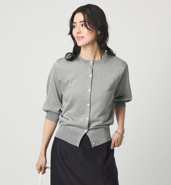 UNITED ARROWS green label relaxing「ラメ フォルム ハーフスリーブ ニット カーディガン ウォッシャブル」|カーディガン|