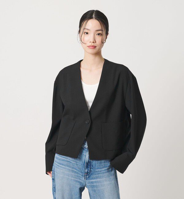 BEAUTY&YOUTH UNITED ARROWS「ポリエステルブレンド カラーレス ショートジャケット」|ノーカラージャケット|BLACK