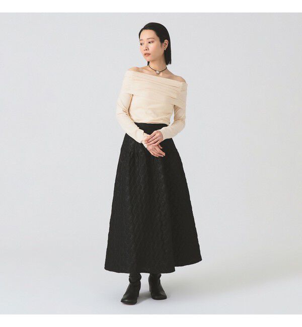 Ray BEAMS 「リブ ギャザー オフショルダー Tシャツ」|Tシャツ・カットソー|