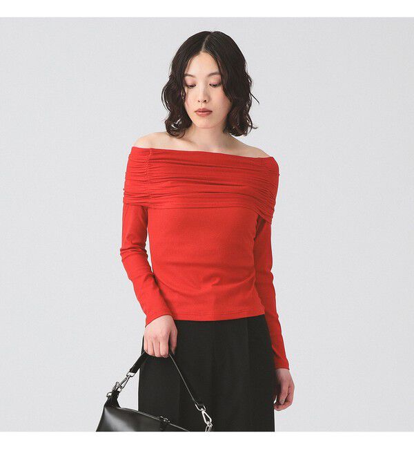 Ray BEAMS 「リブ ギャザー オフショルダー Tシャツ」|Tシャツ・カットソー|