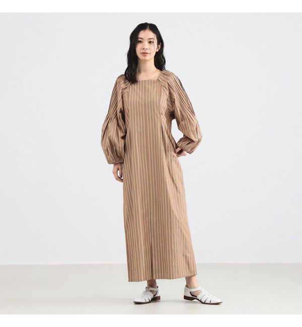 Demi-Luxe BEAMS 「ne Quittez pas / ポプリン タック ロングスリーブ ワンピース」|ワンピース|BEIGE STRIPE
