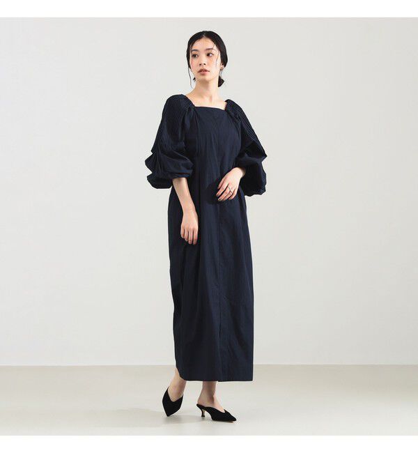 Demi-Luxe BEAMS 「ne Quittez pas / ポプリン タック ロングスリーブ ワンピース」|ワンピース|NAVY SOLID