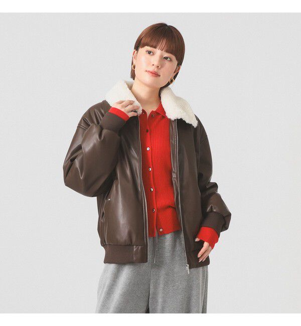 Ray BEAMS 「フェイクレザー ナカワタボマー ブルゾン」|ブルゾン・スタジャン|BROWN