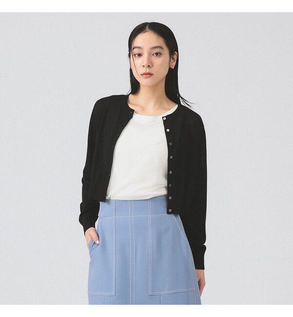 Ray BEAMS 「14ゲージ ショート丈 クルーネック カーディガン」|カーディガン|