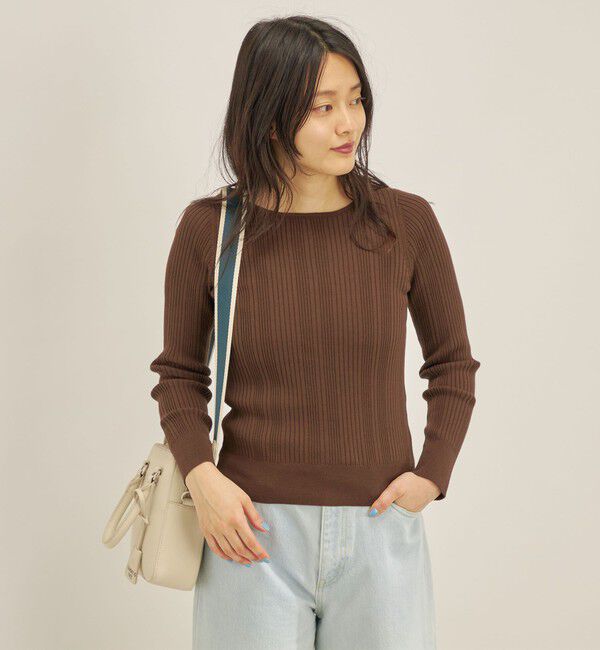 SHIPS for women「〈手洗い可能〉フェルガナ コットン ランダム リブ スクエアネック プルオーバー ◇」|ニット・セーター|