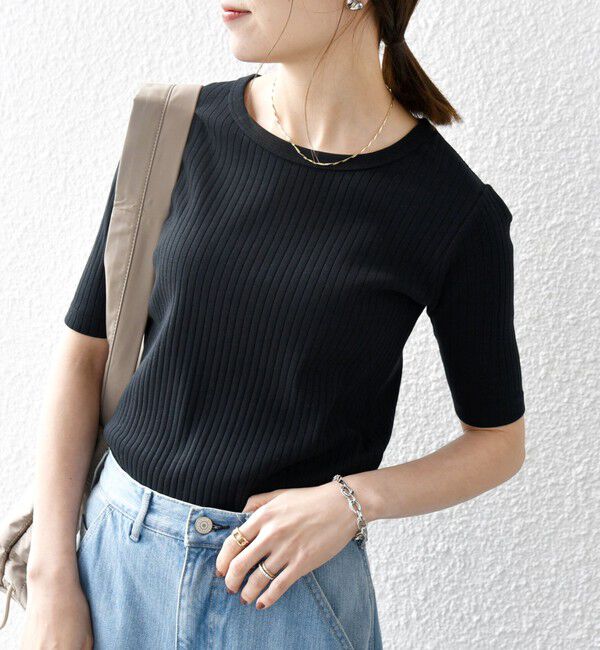 SHIPS any「SHIPS any:〈洗濯機可能〉テレコ リブ ハーフスリーブ TEE」|Tシャツ・カットソー|