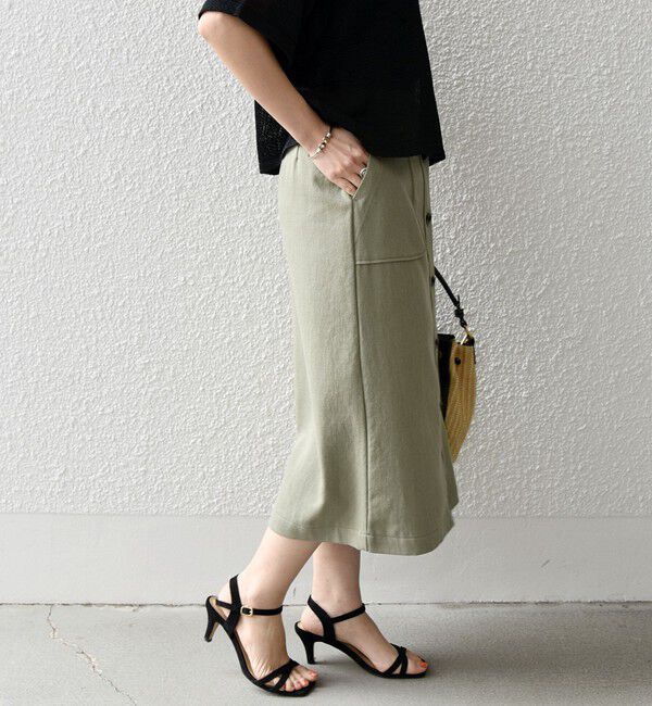 SHIPS any「SHIPS any:〈洗濯機可能〉リサイクル ブレンドリネン ボタン Aライン スカート」|スカート|カーキ