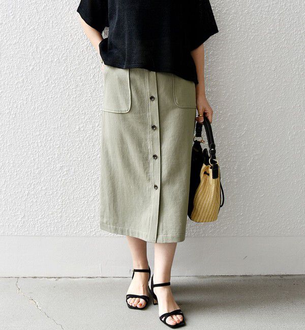 SHIPS any「SHIPS any:〈洗濯機可能〉リサイクル ブレンドリネン ボタン Aライン スカート」|スカート|