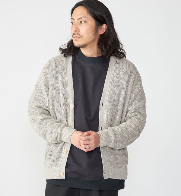 SHIPS「SHIPS: 9GG サンフェード リネン Vネック カーディガン」|カーディガン|ライトグレー