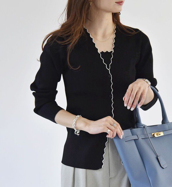 quaranciel「quaranciel:〈手洗い可能〉スカラップ カーディガン & タンクトップ アンサンブル」|カーディガン|ブラック