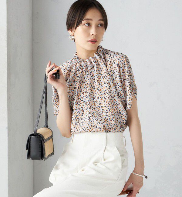 SHIPS for women「〈手洗い可能〉ネック ギャザー プリント ドルマン ブラウス」|シャツ・ブラウス|