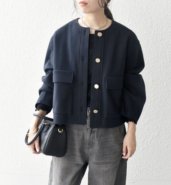 SHIPS any「SHIPS any: エア ニードル ポケット コンパクト ノーカラー ジャケット」|ノーカラージャケット|