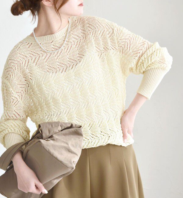 quaranciel「quaranciel:〈手洗い可能〉バルキー レース ニット」|ニット・セーター|オフホワイト
