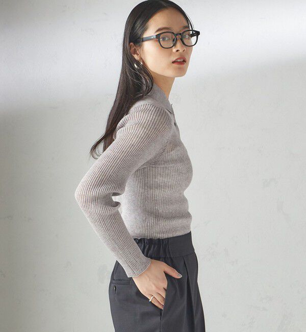 SHIPS for women「〈手洗い可能〉シアー リブ 長袖 ポロ ニット」|ニット・セーター|