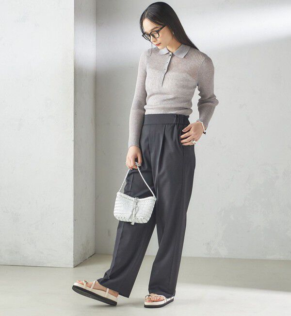 SHIPS for women「〈手洗い可能〉シアー リブ 長袖 ポロ ニット」|ニット・セーター|