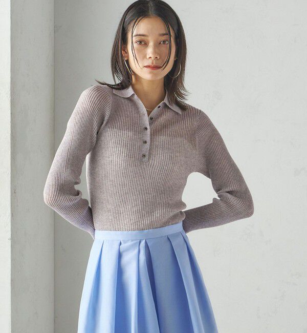 SHIPS for women「〈手洗い可能〉シアー リブ 長袖 ポロ ニット」|ニット・セーター|