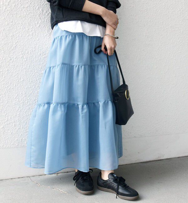 SHIPS for women「オーガンジー ティアード スカート」|スカート|スカイブルー