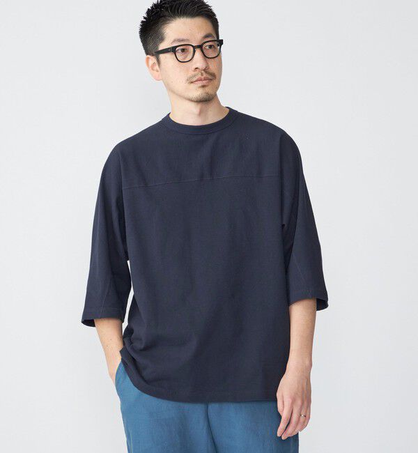 SHIPS「SHIPS: フットボール Tシャツ（6分丈）」|Tシャツ・カットソー|ネイビー