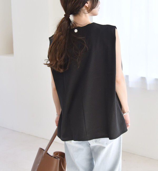 quaranciel「quaranciel:〈接触冷感/汗染み防止加工/洗濯機可能〉Vネック ノースリーブ プルオーバー」|Tシャツ・カットソー|