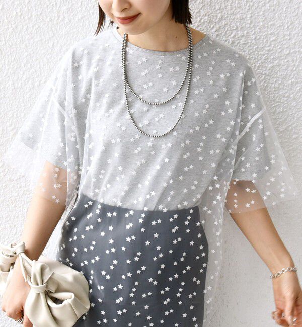 SHIPS for women「【WEB限定】スター チュール レイヤード TEE」|Tシャツ・カットソー|