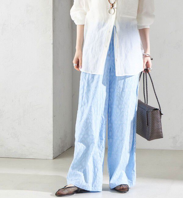 SHIPS for women「〈手洗い可能〉コットン ドビー ウエスト ゴム ギャザー パンツ」|その他|ライトブルー