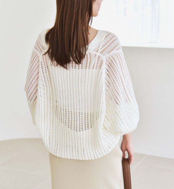 quaranciel「quaranciel:〈手洗い可能〉ラミー ミックス メッシュ シアー オーバーサイズ カーディガン」|カーディガン|