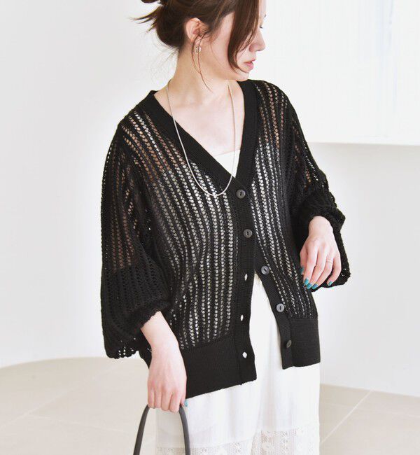 quaranciel「quaranciel:〈手洗い可能〉ラミー ミックス メッシュ シアー オーバーサイズ カーディガン」|カーディガン|