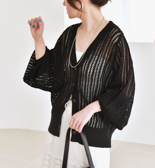 quaranciel「quaranciel:〈手洗い可能〉ラミー ミックス メッシュ シアー オーバーサイズ カーディガン」|カーディガン|