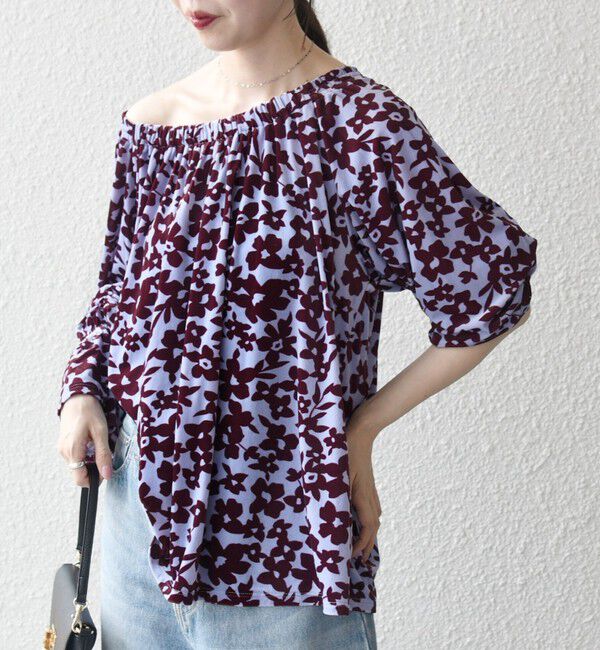 SHIPS any「SHIPS any:〈洗濯機可能〉フラワー ポリエステル ベロア シャーリング ブラウス」|シャツ・ブラウス|