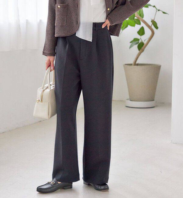 SHIPS for women「〈洗濯機可能 / セレモニー対応可〉ポリエステル レーヨン ダンボール ストレート パンツ」|その他|ブラック