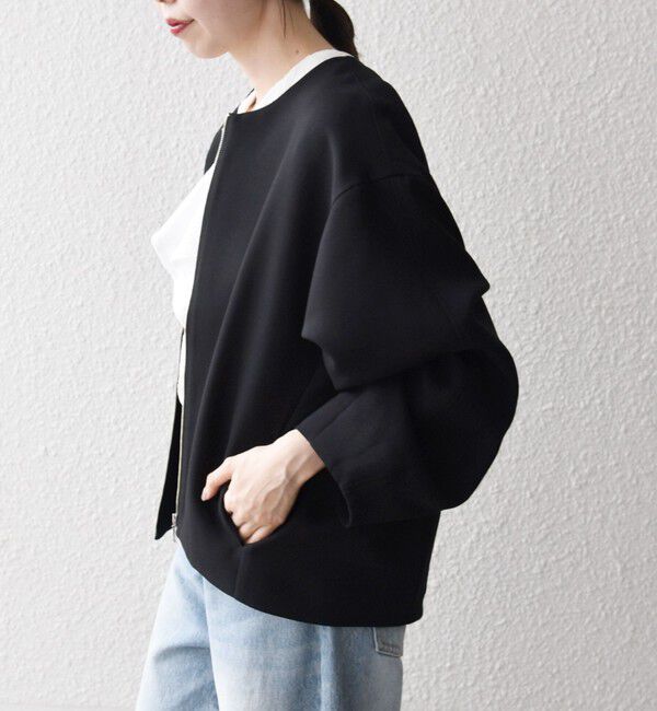 SHIPS any「SHIPS any:〈洗濯機可能〉ダブルクロス ノーカラー ジップ ブルゾン［NAVY BLUE］」|ノーカラージャケット|